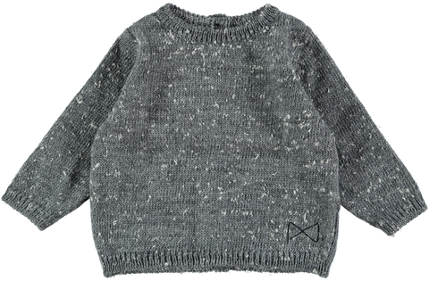 MINI SIBLING Knit Reversable Sweater-Cardigan	Grey Melagne