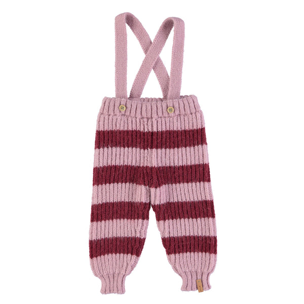 Piupiuchick Knitted baby trousers w/ straps | Pink & raspberry stripes