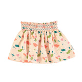 Piupiuchick Knee lenght skirt w/ embroidered waistband | Pink w/ multicolor geometric allover