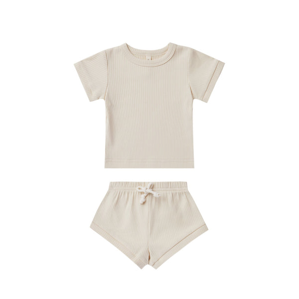 QUINCY MAE RIBBED SHORTIE SET | NATURAL