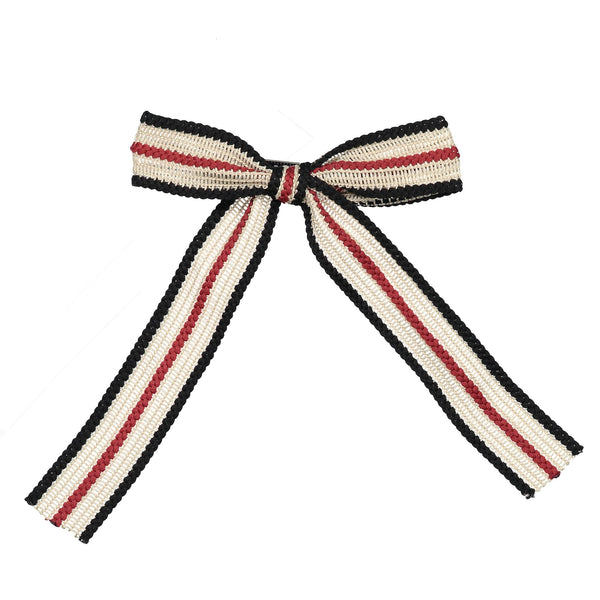 KNOT STRIPE BOW CLIP // BLACK + RED