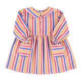 Piupiuchick Knee lenght peter pan dress | Pink w/ multicolor stripes