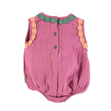 Piupiuchick Sleeveless baby romper | Rasperry w/ multicolor laces & embroidery