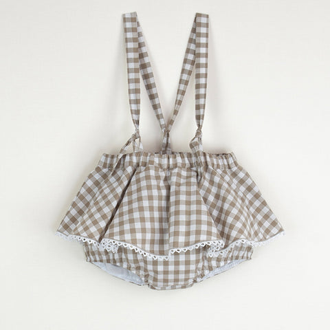 Popelin Gingham Romper Suit With Removable Straps