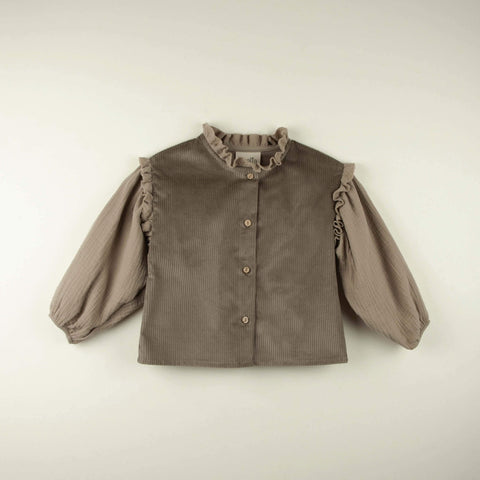 Popelin Taupe blouse with puffed sleeve