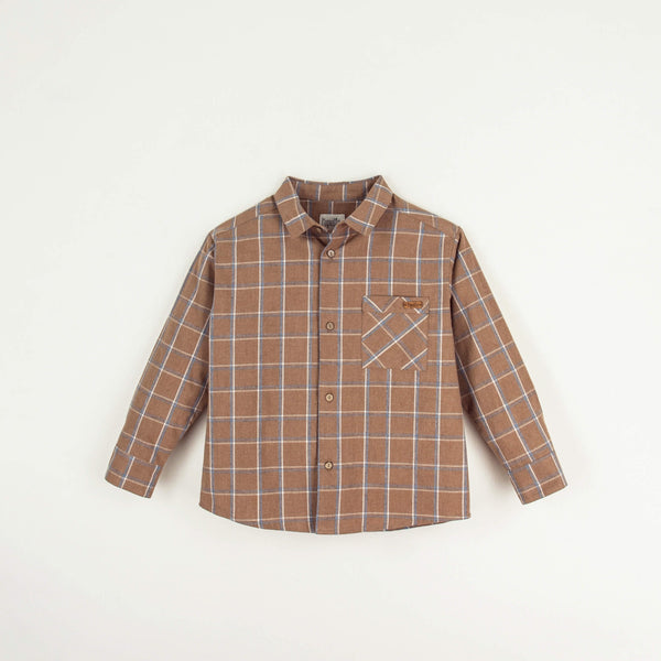 Popelin Terracotta plaid shirt with pockets in organic fabric