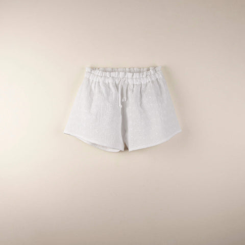 Popelin Loose organic shorts with Swiss embroidery