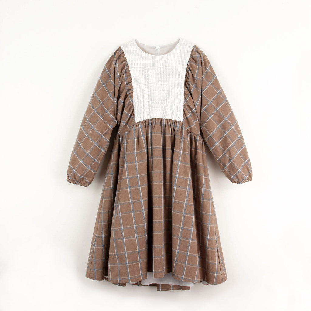 Popelin Terracotta plaid dress with yoke – BABY ELAINE