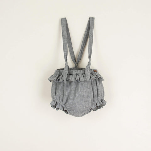 Popelin Light grey culotte with frills and removable straps
