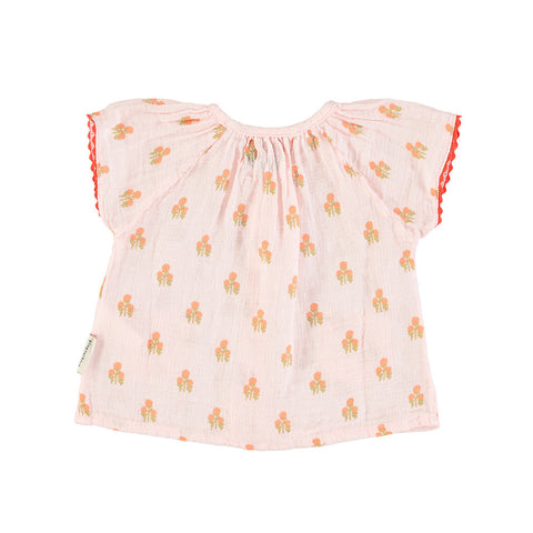 Piupiuchick blouse w/ butterly sleeves | light pink w/ flowers