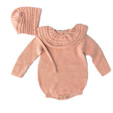 NEUCES PEACH KNIT ROMPER AND HAT