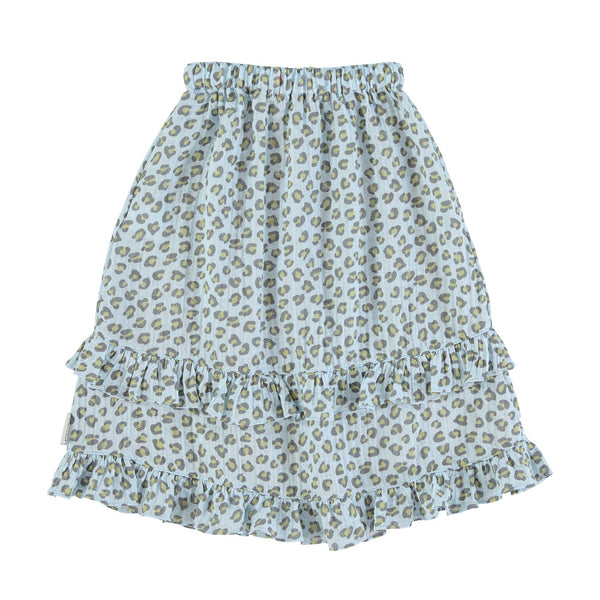 Piupiuchick Long skirt w/ ruffles | light blue w/ animal print